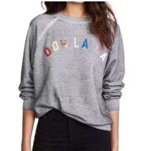 Wildfox Ooh La La Distressed Gray Crew Neck Pullover Sweatshirt; large